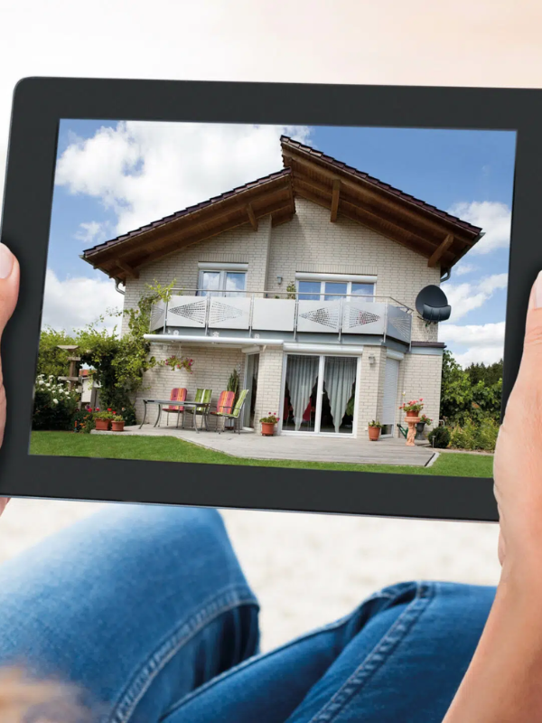 Ein Haus wird auf einem Tablet angezeigt.